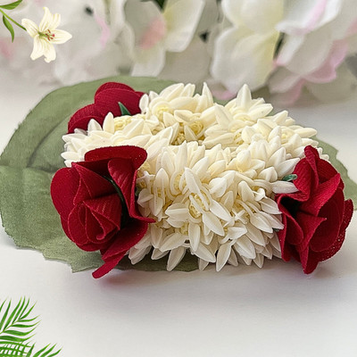 asfly Flower Juda Gajra Hair Bun Mogra Gajra Rubber band Artificial Rose Gajra Hair Band(Red)