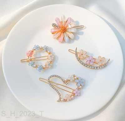 Korean Fancy Bling lady girls women kids hair clip set of 4 pcs multicolor Hair Clip(Multicolor)