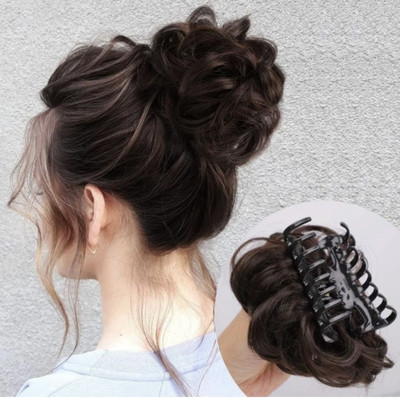 Messy Curly Hair Claw Bun Hairpiece for girls (Brown) Hair Claw(Brown)
