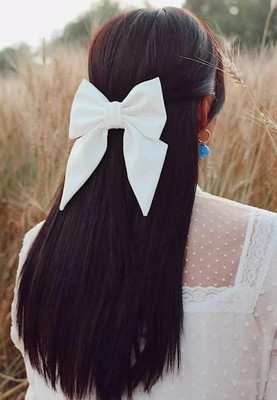 Gleba Korean Stylish 1 Pcs Large White Satin Bows Ribbon Hair Clips Hair Clip(White)