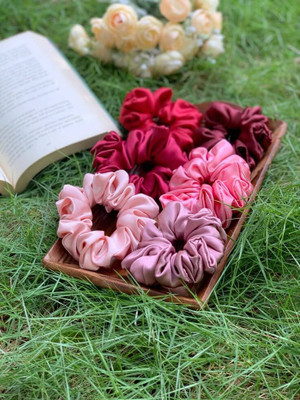 Gixer Luxury Satin Scrunchies Gift for Women and Girls Random colour Scrunchies Rubber Band(Pack of 6)