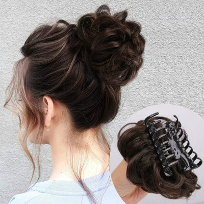 Views Claw Clip in  Bun Messy Curly Clip in Claw  pieces Natural (Brown) Hair Extension