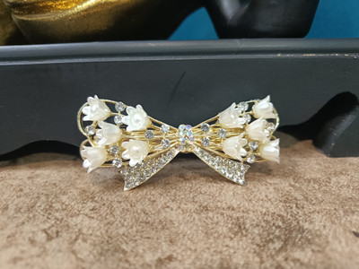 Kalka Fashion Designer Studded Stone Handcrafted Hair Back Clip Pin Women and Girls Hair Clip Hair Clip(White)