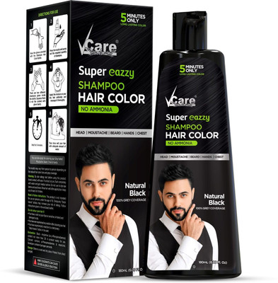 Vcare Super Eazzy Shampoo Hair Color Natural Black | No Ammonia & Paraben | Hair Care , (Black, 180ml)