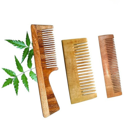 MICLAC Small Wooden Comb and Neem Comb for Women, Pack of 3