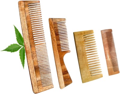 MICLAC Handmade Wooden Kachi neem Handle,Dual Tooth,Shampoo,Pocket comb | hair growth