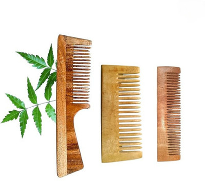 MICLAC Wooden Comb for Women with Handle, Pack of 3