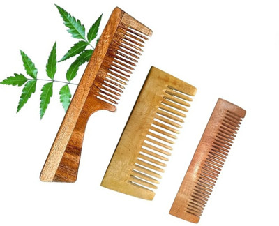 MICLAC Wide and Coarse Tooth Neem Comb for Detangling, Pack of 3