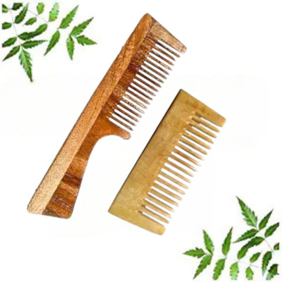 MICLAC Wide Tooth Haircomb for Men | Neem Shampoo Comb | Pack of 2
