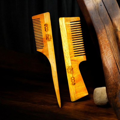 Eco with me Handcrafted from high-quality neem wood Comb (Pack Of 2 Combo)