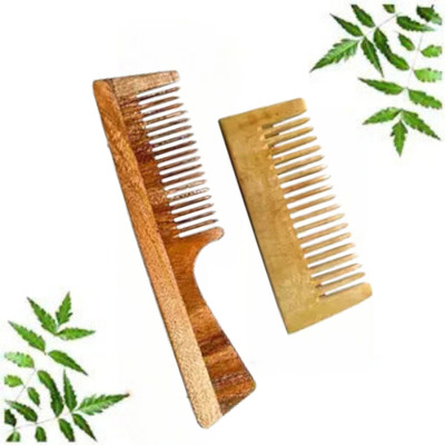 MICLAC Scalp Massage Comb Wood | Neem Wooden Comb for Men and Women | Pack of 2