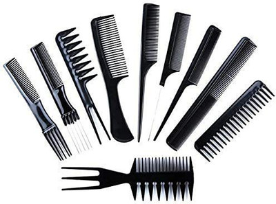 KESHAVART All Hair Types & Styles Comb set kit set of 10pc BLACK