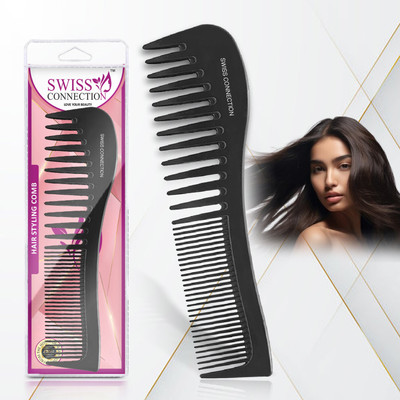 Swiss Connection Unbreakable Large Wide-Tooth with Closed Tooth Detangle Hair Black Comb