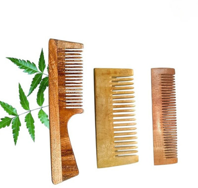 MICLAC Wide-Tooth Neem Comb for Hair Detangling, Pack of 3
