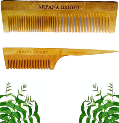 ARPANA BRIGHT Neem Wooden Dual Tooth & Tail Comb 2