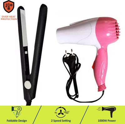 Adhiraj Enterprise Mini Portable Foldable Hair Dryer with Mini Hair Straightner Package Sealer Hair Dryer(1000 W, Multi Color)