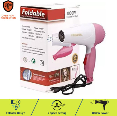Rastic Professional NV-1290 Hair Dryer With 2 Speed Control|Electric |Foldable|1000 W Hair Dryer Hair Dryer(1000 W, Pink)