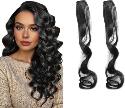 D-DIVINE Forehead Bangs Clip Synthetic  Bangs Long Side Bangs  Piece 2PCS, Black Hair Extension