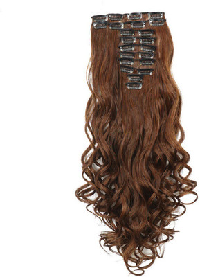 DreamExim Beautiful Curly brown long synthetic 6 pcs extension Hair Extension