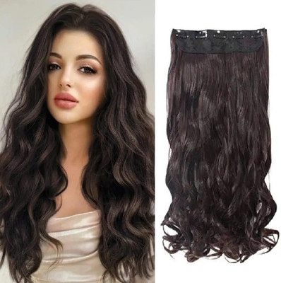 Getvock Silky Soft  Extensions And Wigs Women Curly/Wavy 5 Clips in Brown color Hair Extension
