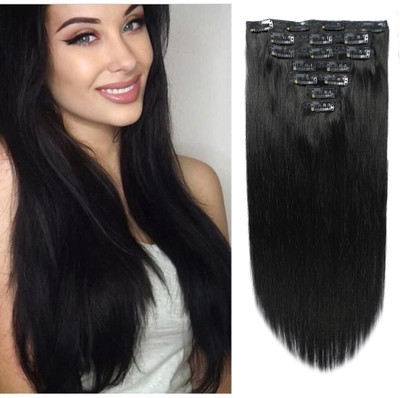 Lebene Synthetic  Extensions Full Head 80g 7 Pieces 16 Clips Black Double Real Remy Hair Extension