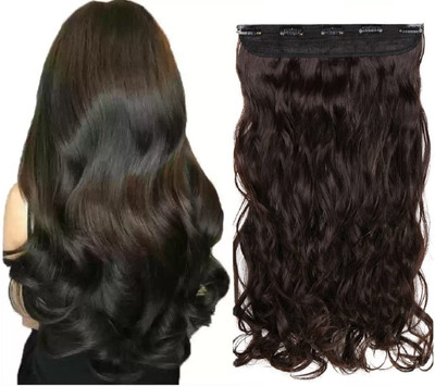 PrimeBerie Women's & Girl's Curly/Wavy Natural Brown Clip And Go 22 inch Hair Extension