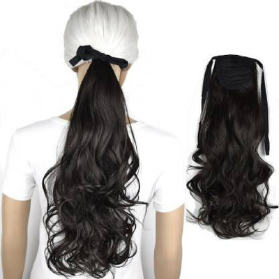 Lebene Brown Ribbon Ponytail Binding Up Deep-Wave  Extension Hair Extension