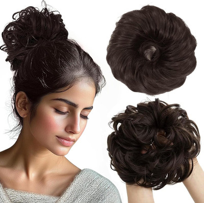 glamvibe Brown Messy Bun With Clutcher, Scrunchie Messy Bun With Clutcher Hair Extension