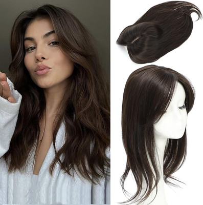 Getvock Synthetic  Toppers Silk Base 3 Clip In Crown Topper Top Brown Hair Extension