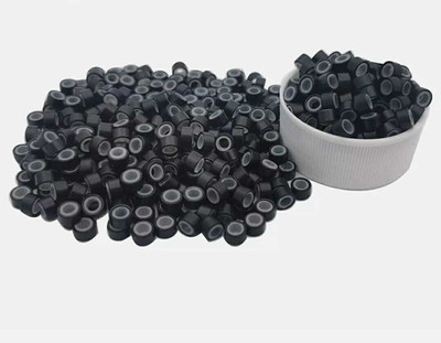 DreamExim 200 Pieces BLACK Silicone Lined Micro Rings Beads Feather I tip  Extensions Hair Extension