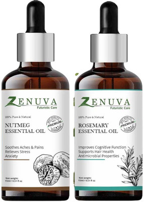 Zenuva Nutmeg & Rosemary Essential Oil for Hair Growth, Skin & Diffuser – 15ml x2(30 ml)