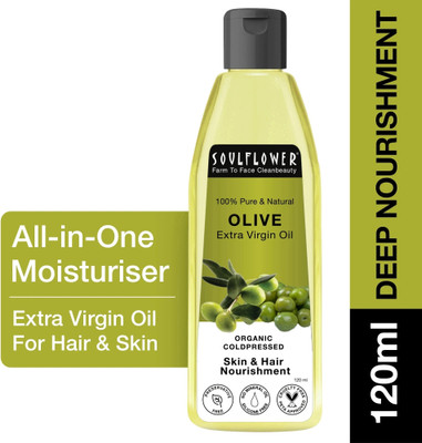 Soulflower Olive Natural Coldpressed Oil | Deep Nourishment for Hair, Skin & Lips  Hair Oil(120 ml)