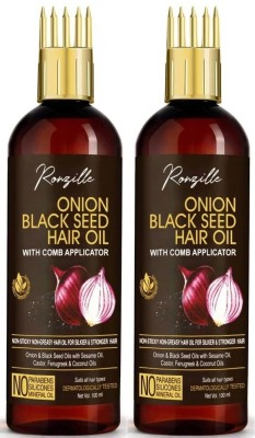 RONZILLE Onion Black Seed Hair Oil - WITH COMB APPLICATOR - Controls Hair Fall/ Combo-2 Hair Oil(200 ml)