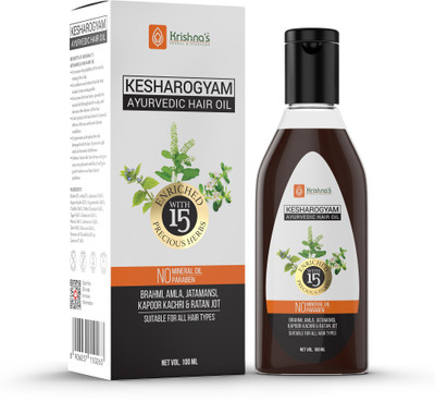 Krishna's Herbal & Ayurveda Kesharogyam Ayurvedic Hair Oil | Enriched with 15 Precious Herbs | Controls Hair Falls | Strengthen Hair Roots | Protects Hair From Damaging | Pure Ayurvedic and Herbal | No Side Effects Hair Oil(100 ml)