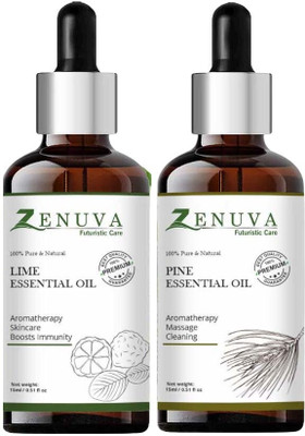 Zenuva Lime & Pine Essential Oil for Skin, Hair, Refreshing Aroma & Spa – 15ml x2(30 ml)