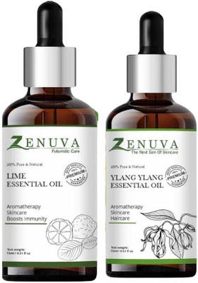 Zenuva Lime & Ylang Ylang Essential Oil for Glowing Skin, Hair & Uplift Mood – 15ml x2(30 ml)