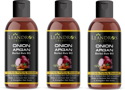 leandros Onion Argan oil 14 Herbs Perfectly Blended For Hair Growth and Anti-Hair Fall Hair Oil pack of 3- Hair Oil(300 ml)