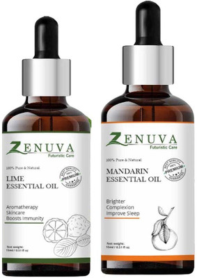 Zenuva Lime & Mandarin Essential Oil for Glowing Skin, Hair & Uplifting Mood – 15ml x2(30 ml)