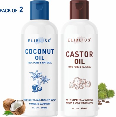 ELIBLISS Naturals Cold-Pressed Pure Castor Oil With Coconut Hair Oil For Non Sticky Hair Hair Oil(200 ml)