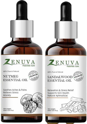 Zenuva Nutmeg & Sandalwood Essential Oil for Glowing Skin, Hair & Aroma – 15ml x2(30 ml)