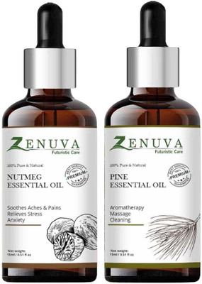 Zenuva Nutmeg & Pine Essential Oil for Skin, Hair, Massage & Diffuser – 15ml x2(30 ml)