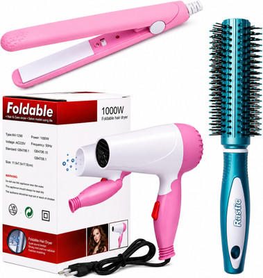 Rastic Nova NV-1290 Hair Dryer With Mini Straightener With Hair Comb Hair Straightener(Multicolor)