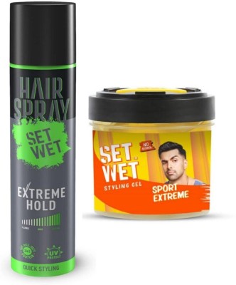 SET WET Extreme Hold Hair Spray (75ml) & Ultimate Hold Gel (250ml) Hair Gel(325 ml)