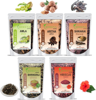 Rideena Natural and Best Dry Amla Raw Reetha Raw Shikakai Raw Bhrinjraj Raw Hibiscus Raw(500 g)