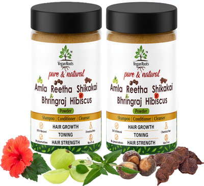 VEGAN ROOTS Amla Reetha Shikakai Bhringraj Hibiscus Combo 350g formulated Powder for Hair(350 g)