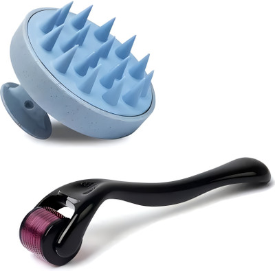 etezura scalp massager brush & 0.5mm derma roller for hair & skin care(100 ml)
