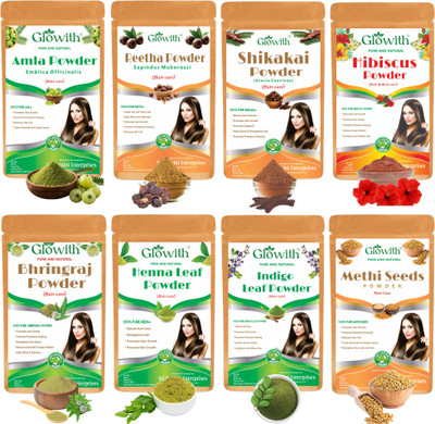 Glowith Amla Reetha Shikakai Hibiscus Bhringraj Henna Indigo & Methidana Powder For Hair(400 g)