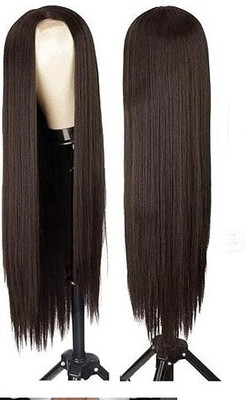 A H S Full Head Wig for Women Straight Long Synthetic hair With Middle Part (Brown) Hair Extension