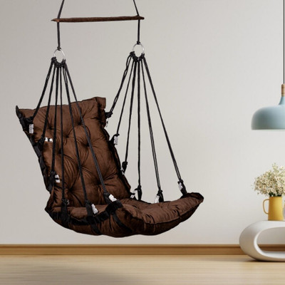 Swingzy Soft Velvet Hanging Swing for Adults/Hammock Swing/Swing For Balcony/Swing Cotton Hammock(Brown, Pre-assembled)