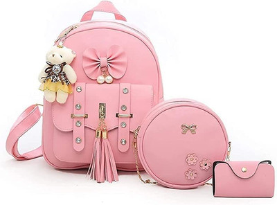 AshCrafzee Fashion Backpack Sling Bag Wallet Combo for Girls Waterproof Backpack(Pink, 28 L)